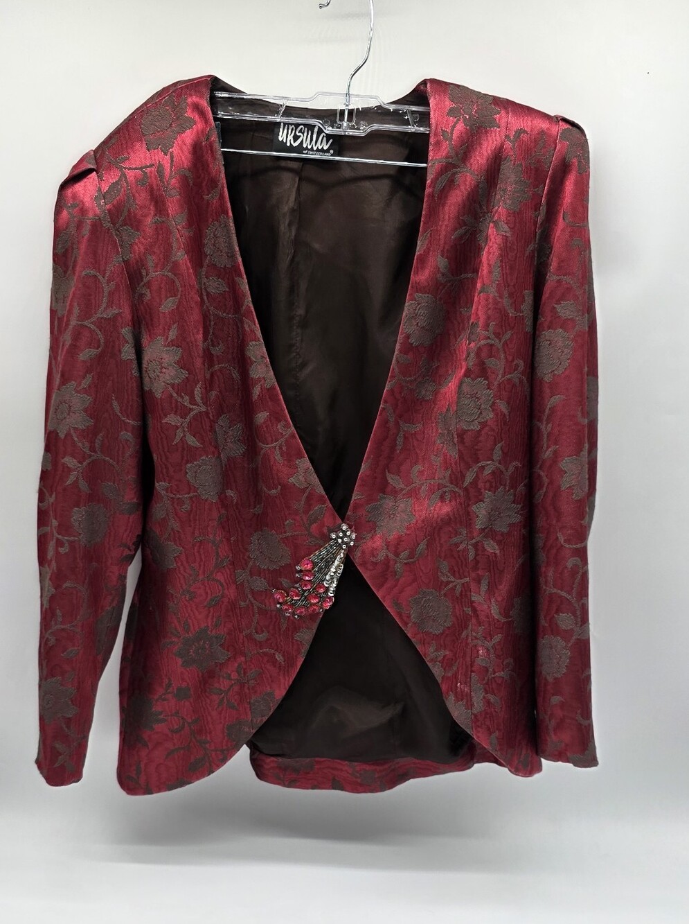 Ursula of Switzerland Red and Brown Brocade Blazer with Rhinestone Accent SZ 10.